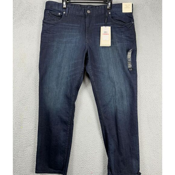 Calvin Klein Straight Jeans Mens 40X30 Blue Distressed 5 Pocket Denim Pants NEW